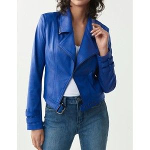 royal blue leather jacket womens